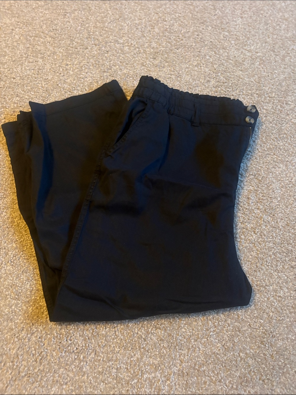 Women's Black Elastic Waist Pants - Classic Everyday Cropped Trousers